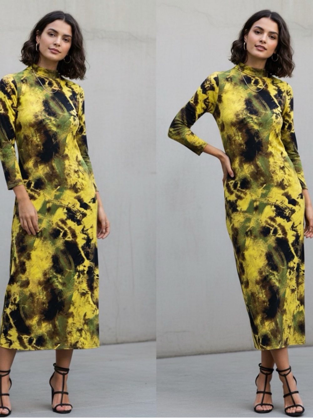 NWT Saint Art Neon Tie Dye Turtleneck Long Sleeve Maxi Dress Size XS